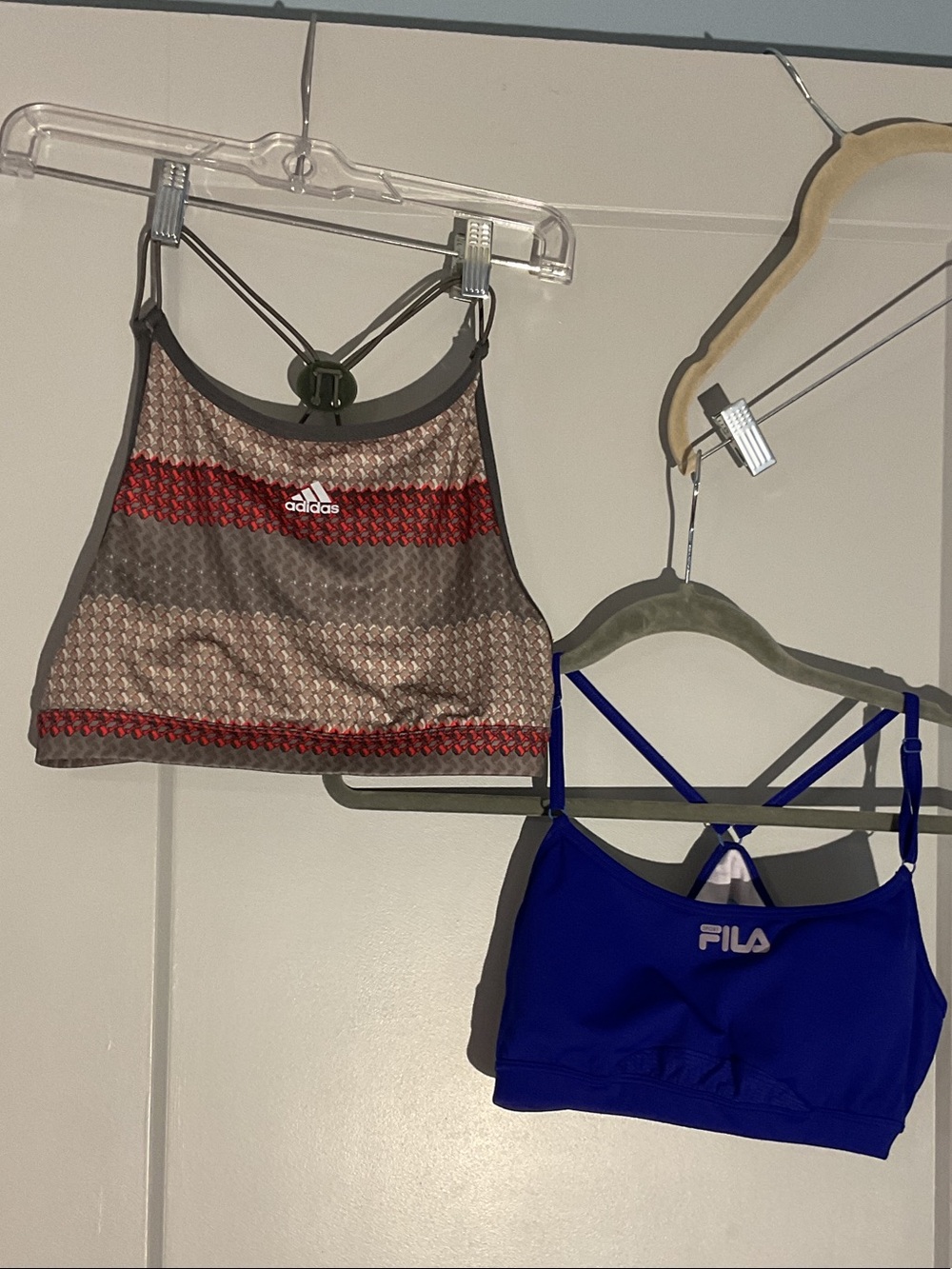 adidas Taupe & Red Patterned Crop Sports Bra
